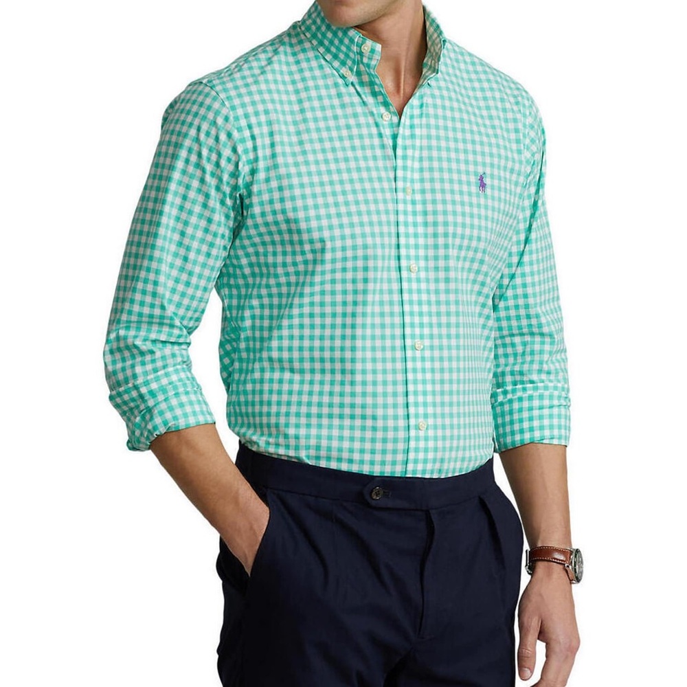 Polo Ralph Lauren Green Ginham Button Down Shirt Size: 5XL Tall